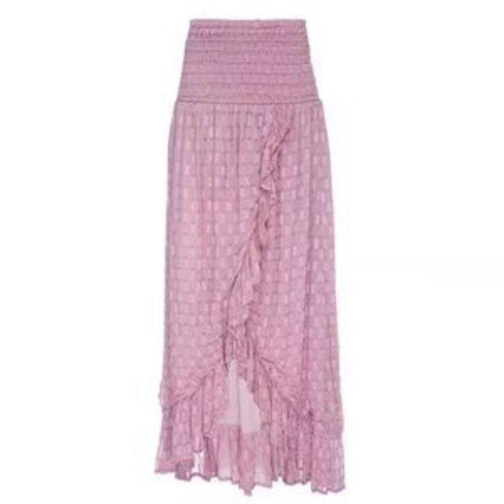 Misa Los Angeles Pink High-Low Ruffle Maxi Skirt